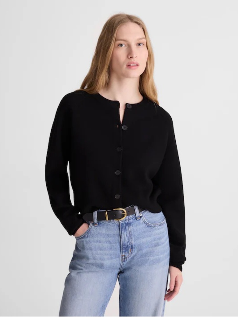 Madewell Raglan-Sleeve Cropped Black Cardigan Merino Wool XXS